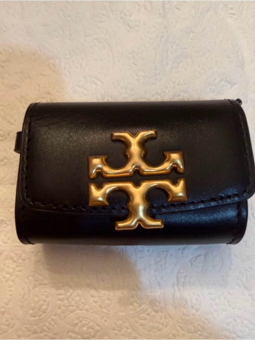 Tory Burch Black Leather EarPod Case  with Gold Emblem NWT